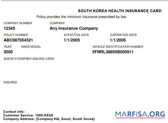 Blank South Korea health insurance card example